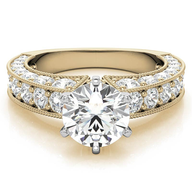 Round Brilliant Moissanite Antique Engagement Ring Setting, 1.7ct