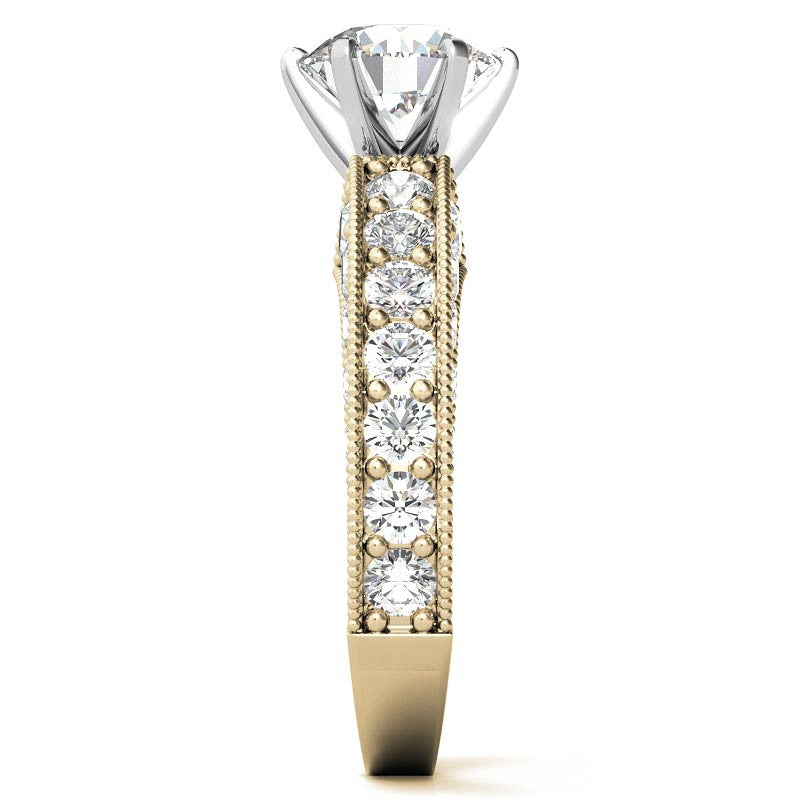 Round Brilliant Moissanite Antique Engagement Ring Setting, 1.7ct