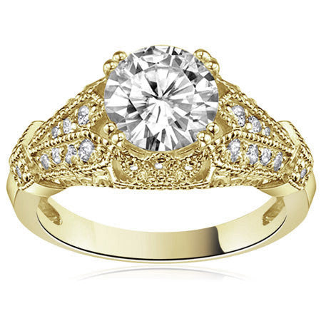 Double Prong Antique Moissanite Engagement Ring