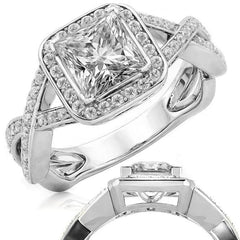 Designer Inspired Princess Halo Moissanite Engagement Ring