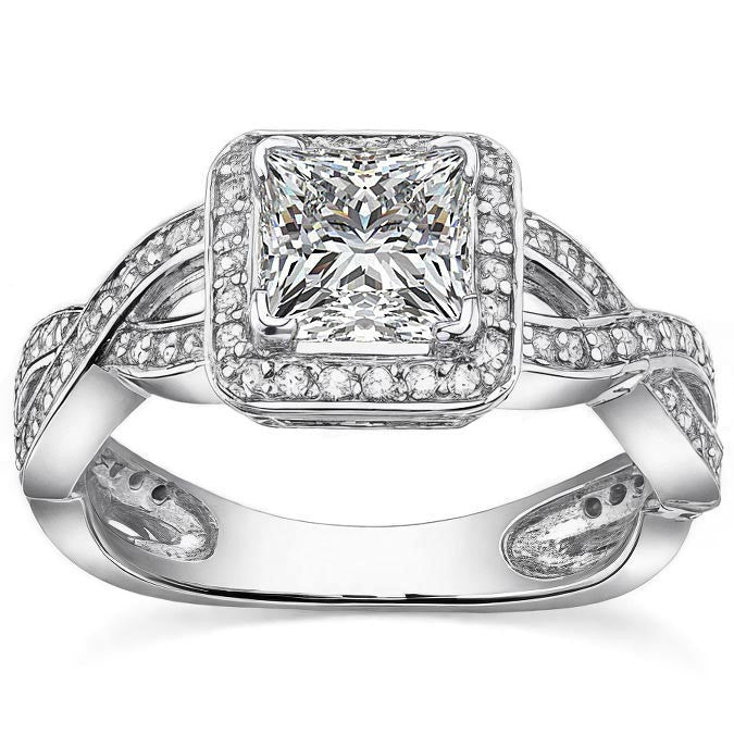 Designer Inspired Princess Halo Moissanite Engagement Ring