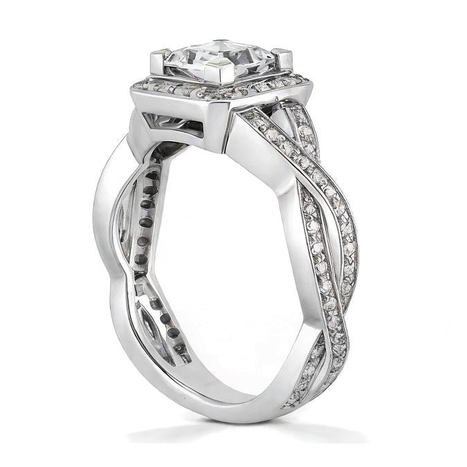 Designer Inspired Princess Halo Moissanite Engagement Ring