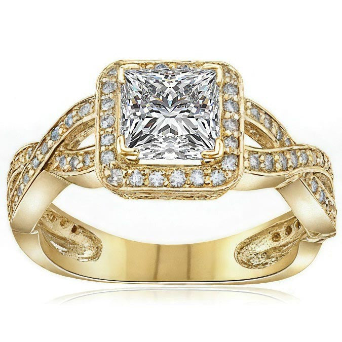 Designer Inspired Princess Halo Moissanite Engagement Ring