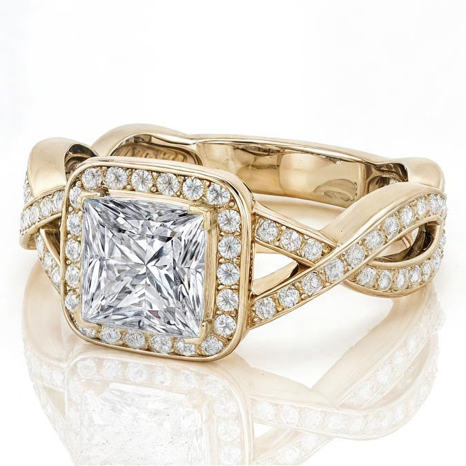Designer Inspired Princess Halo Moissanite Engagement Ring