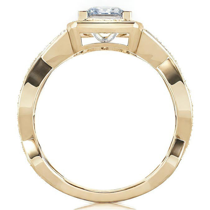 Designer Inspired Princess Halo Moissanite Engagement Ring