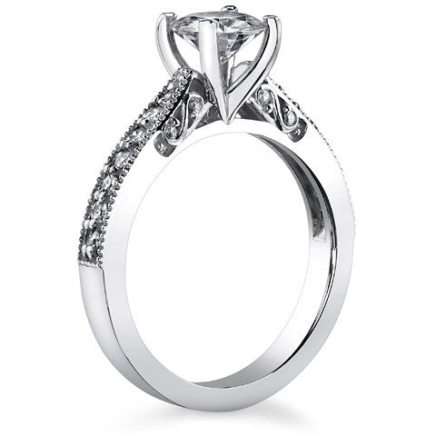 Round or Cushion Antique Style Moissanite Engagement Ring