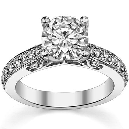 Round or Cushion Antique Style Moissanite Engagement Ring