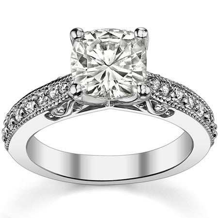 Round or Cushion Antique Style Moissanite Engagement Ring
