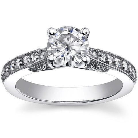 Round or Cushion Antique Style Moissanite Engagement Ring