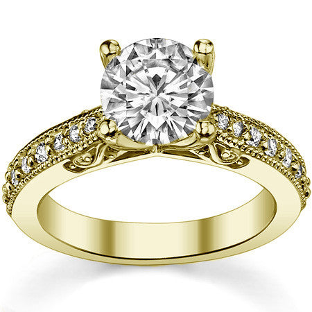Round or Cushion Antique Style Moissanite Engagement Ring