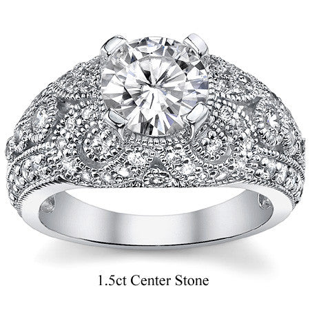 Round Antique Style Moissanite Engagement Ring