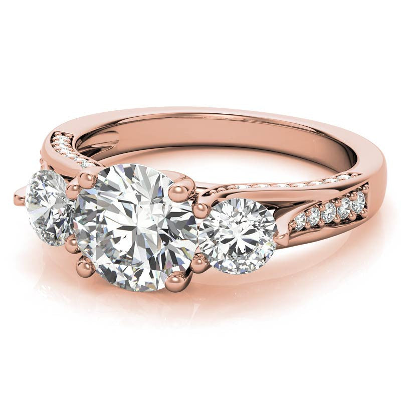 Unique Three-Stone Trellis Moissanite Engagement