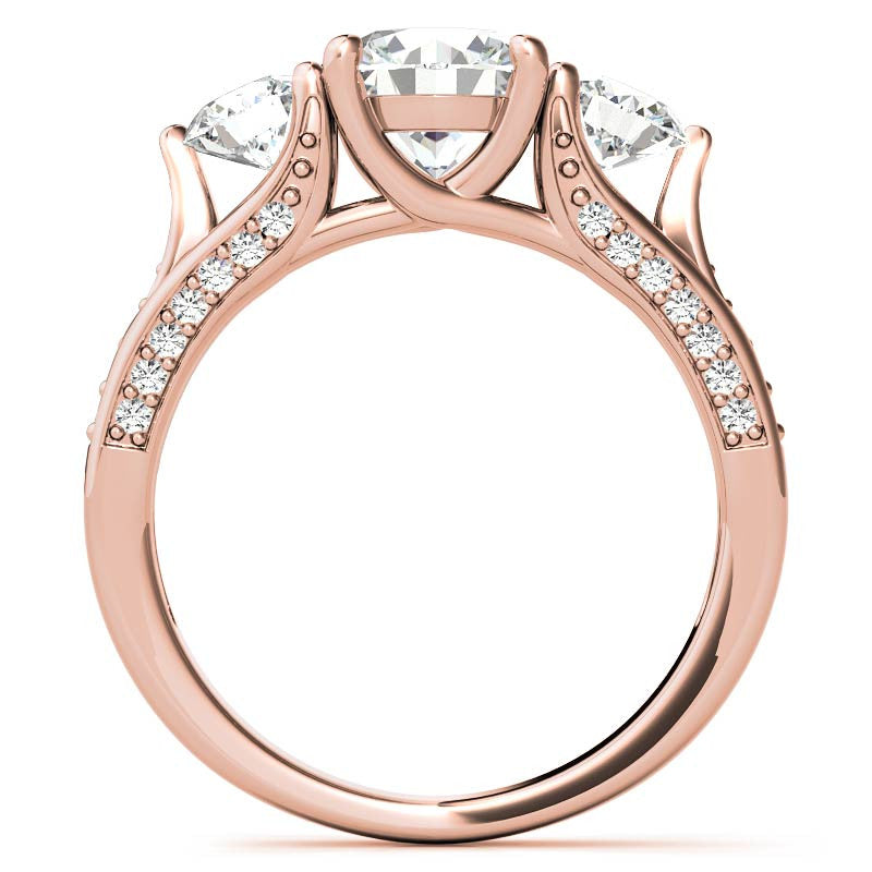 Unique Three-Stone Trellis Moissanite Engagement