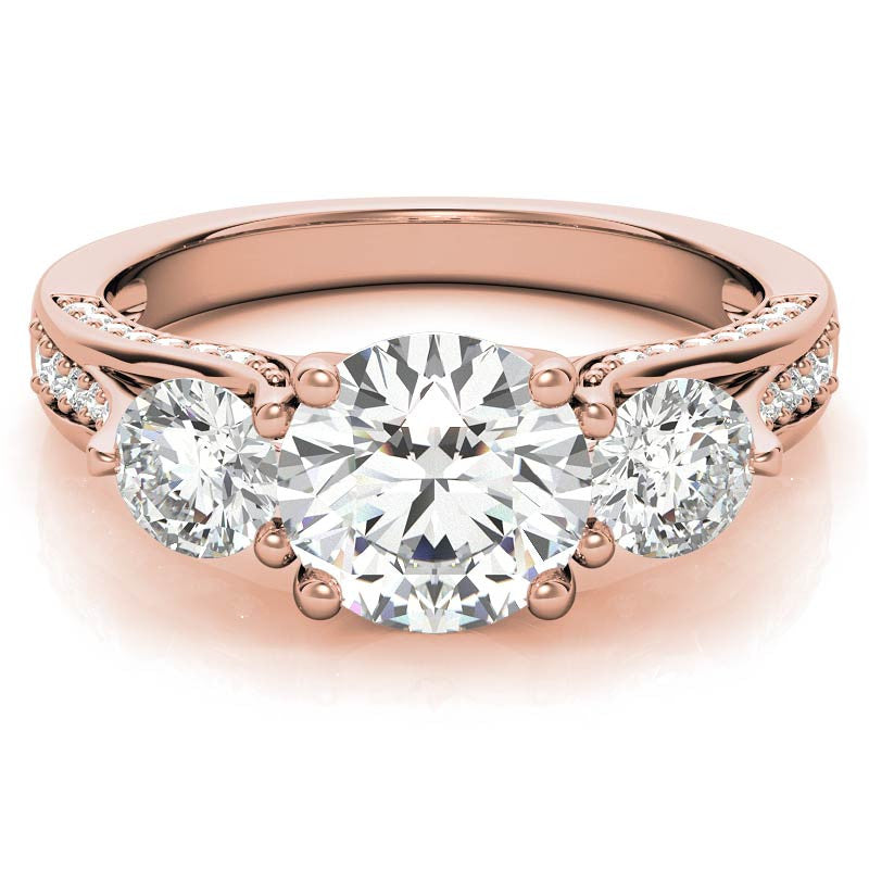 Unique Three-Stone Trellis Moissanite Engagement