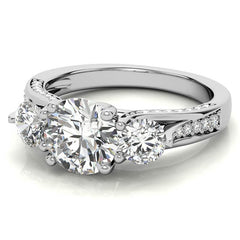 Unique Three-Stone Trellis Moissanite Engagement