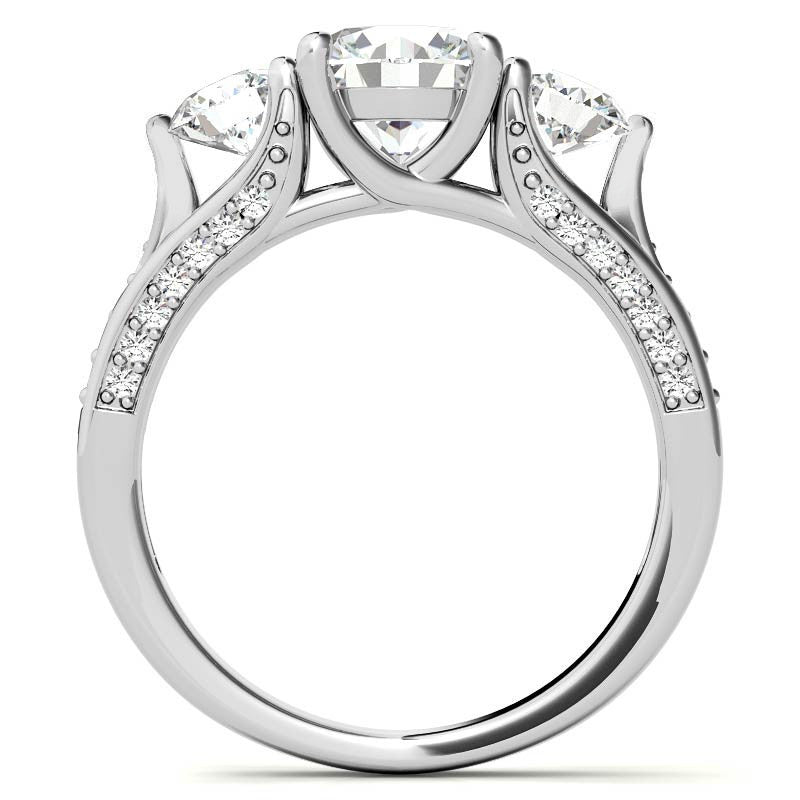 Unique Three-Stone Trellis Moissanite Engagement