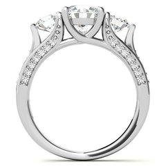 Unique Three-Stone Trellis Moissanite Engagement