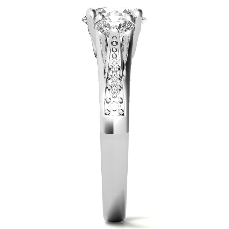 Unique Three-Stone Trellis Moissanite Engagement