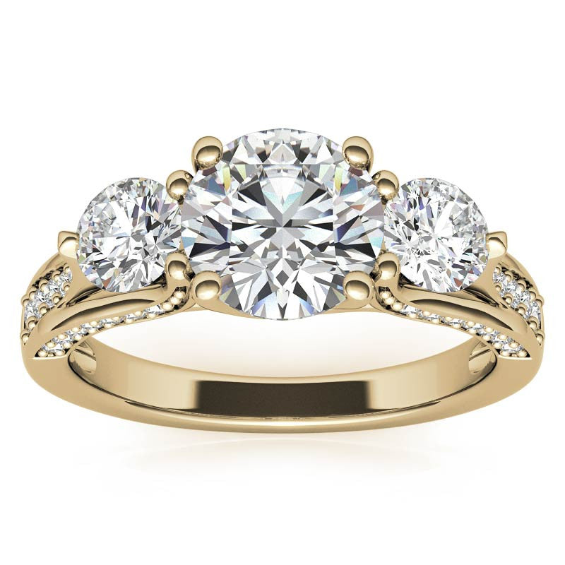Unique Three-Stone Trellis Moissanite Engagement