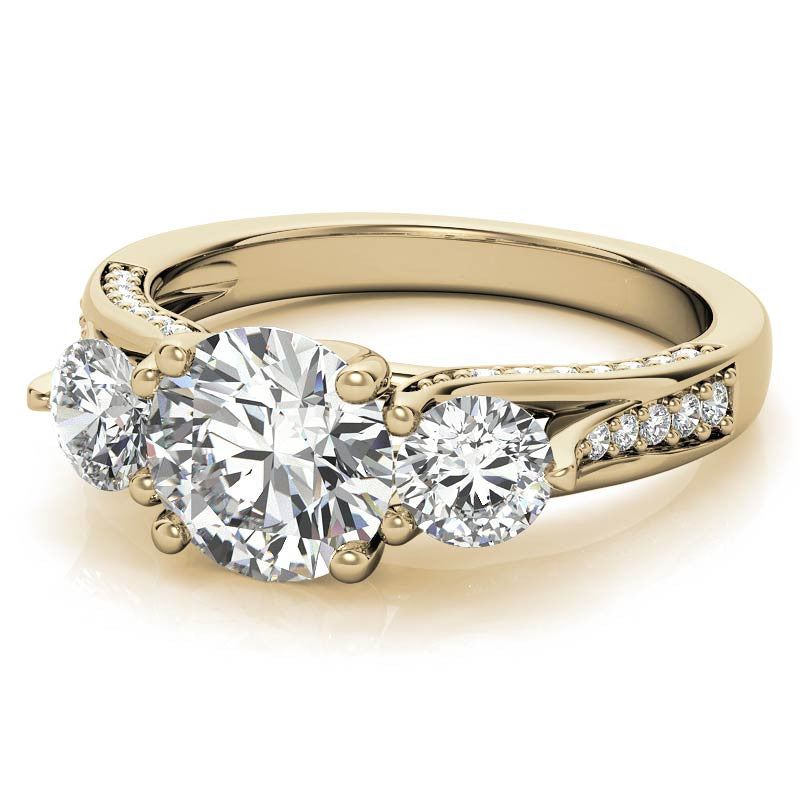 Unique Three-Stone Trellis Moissanite Engagement