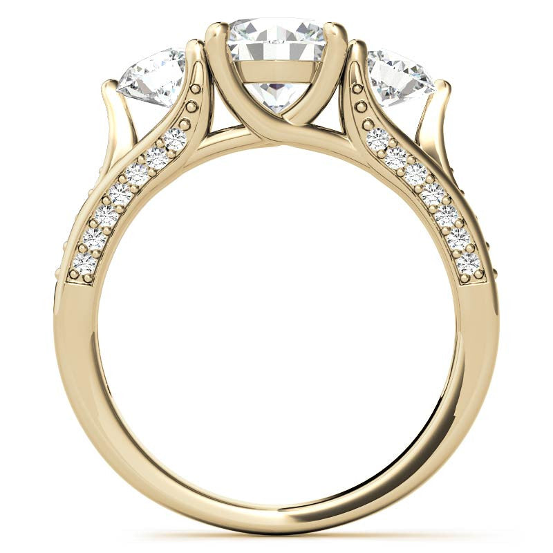 Unique Three-Stone Trellis Moissanite Engagement