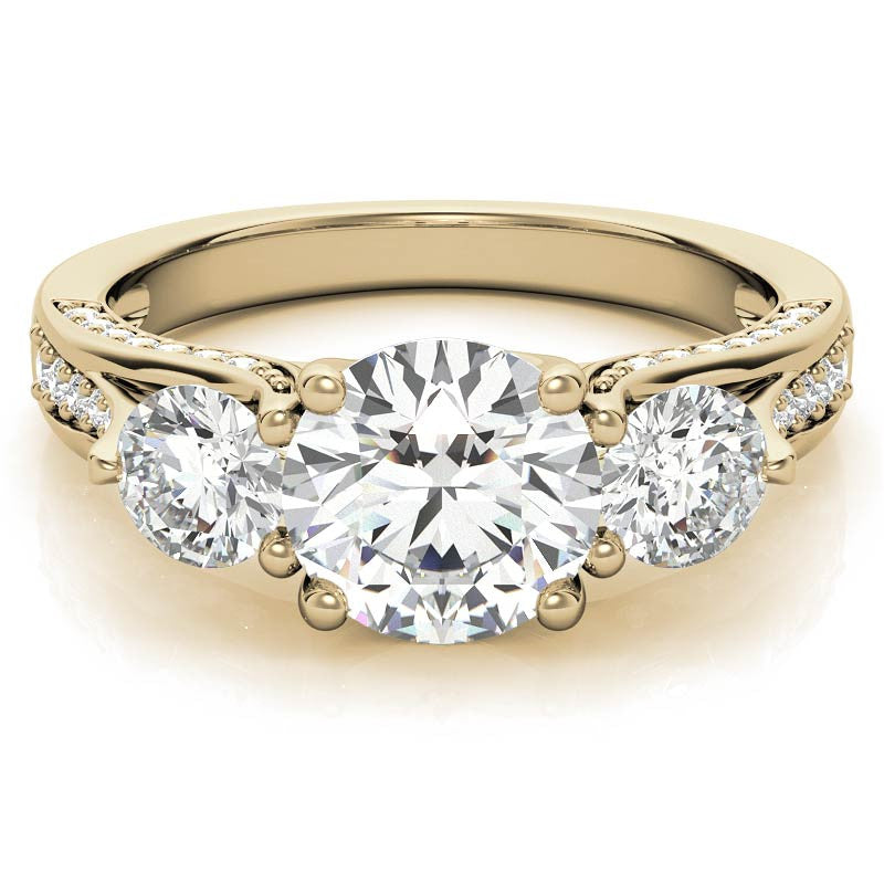 Unique Three-Stone Trellis Moissanite Engagement