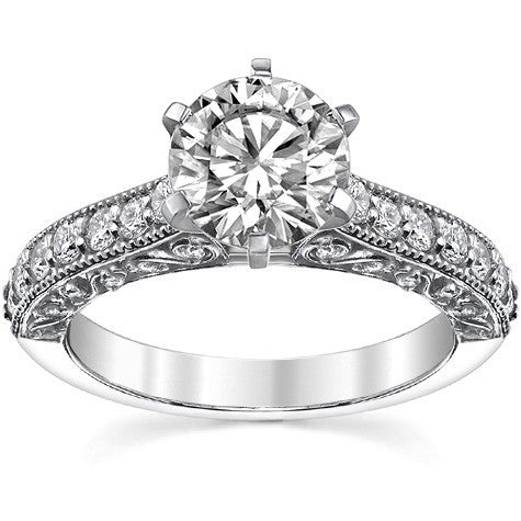 Round Brilliant Moissanite Antique Engagement Ring Setting