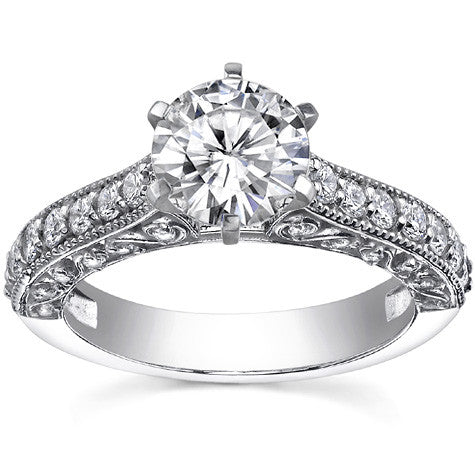 Round Brilliant Moissanite Antique Engagement Ring Setting
