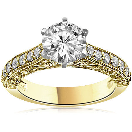Round Brilliant Moissanite Antique Engagement Ring Setting