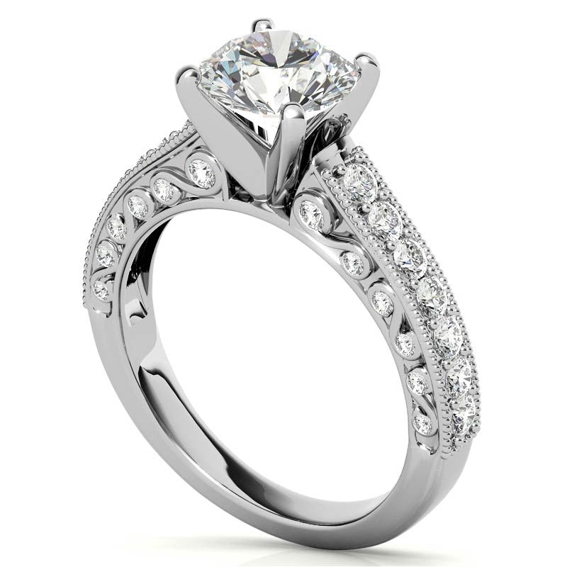 Round Brilliant Moissanite Antique Engagement Ring Setting