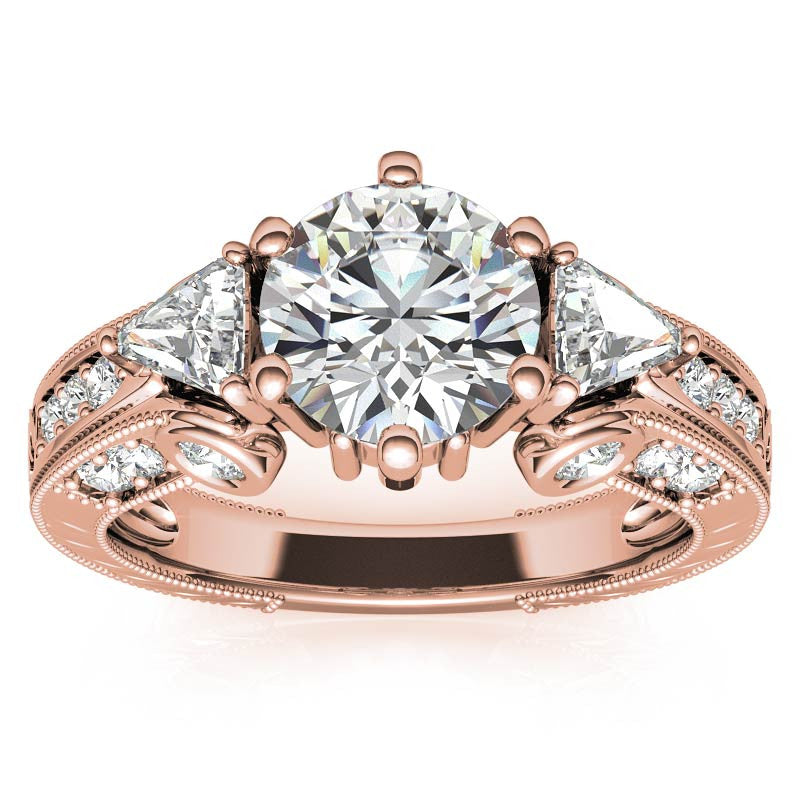 Round and Trillion Antique Moissanite Engagement Ring