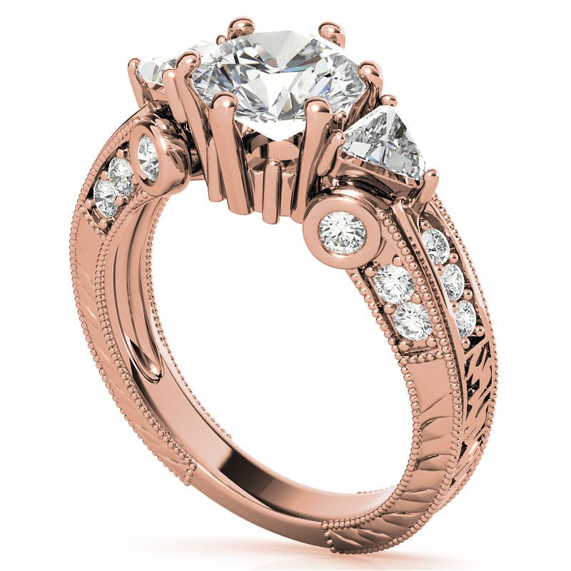 Round and Trillion Antique Moissanite Engagement Ring