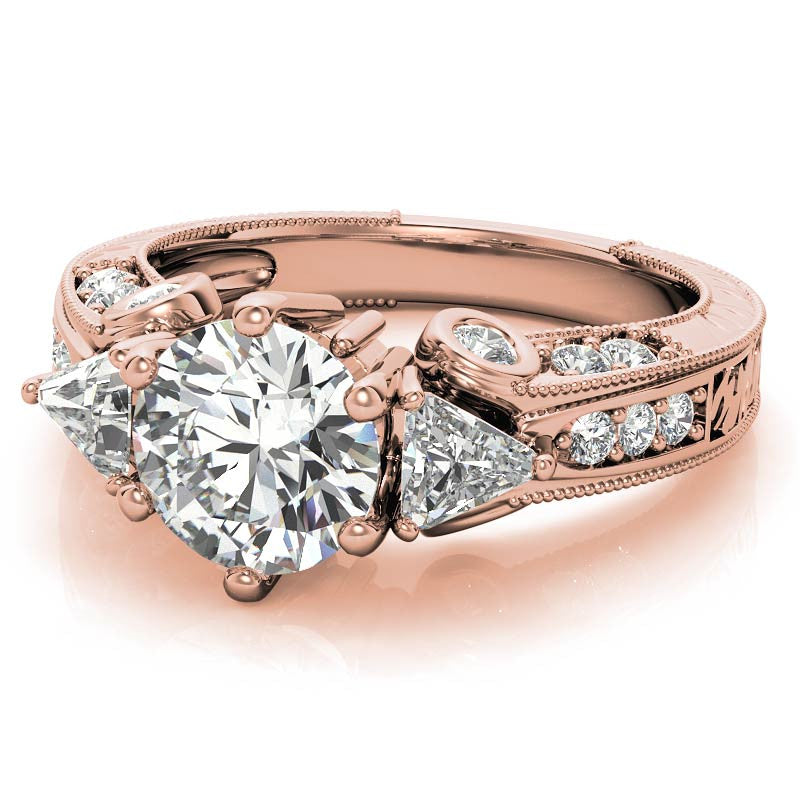 Round and Trillion Antique Moissanite Engagement Ring