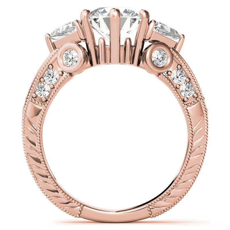 Round and Trillion Antique Moissanite Engagement Ring