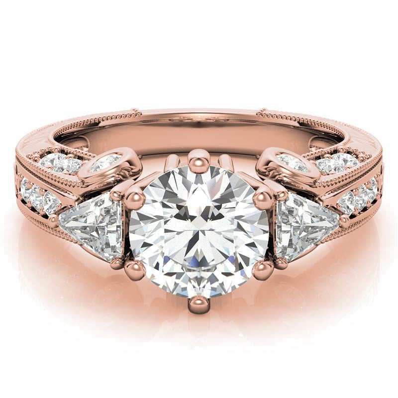Round and Trillion Antique Moissanite Engagement Ring