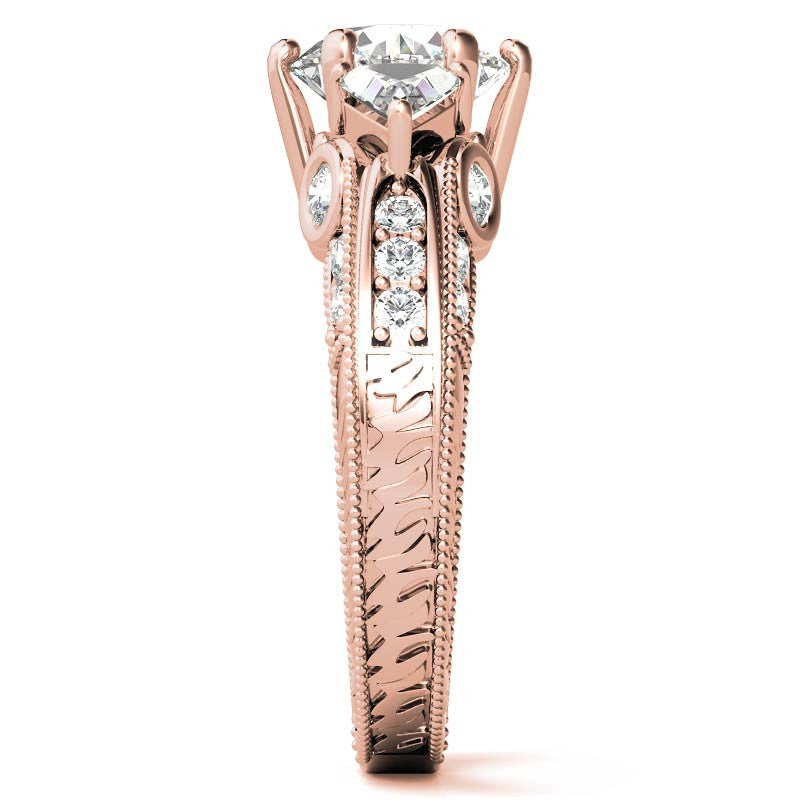 Round and Trillion Antique Moissanite Engagement Ring