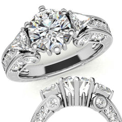 Round and Trillion Antique Moissanite Engagement Ring