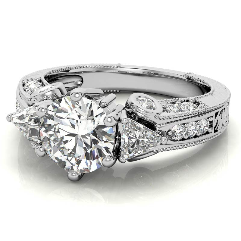 Round and Trillion Antique Moissanite Engagement Ring