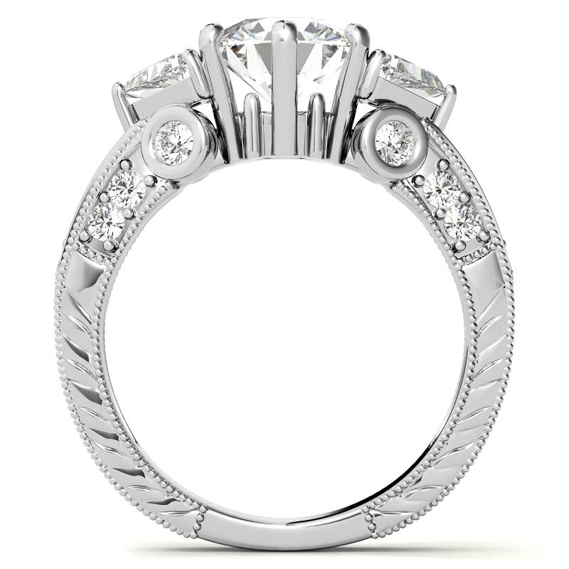 Round and Trillion Antique Moissanite Engagement Ring