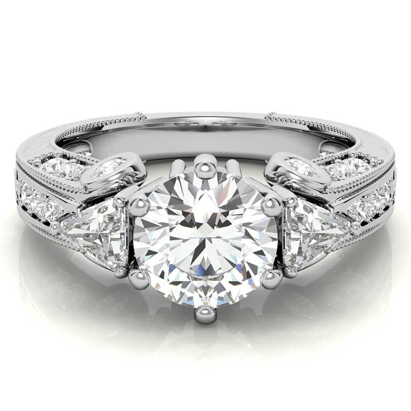 Round and Trillion Antique Moissanite Engagement Ring