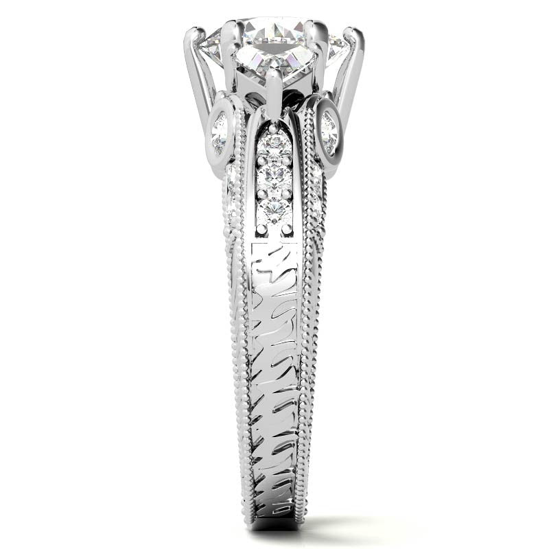 Round and Trillion Antique Moissanite Engagement Ring