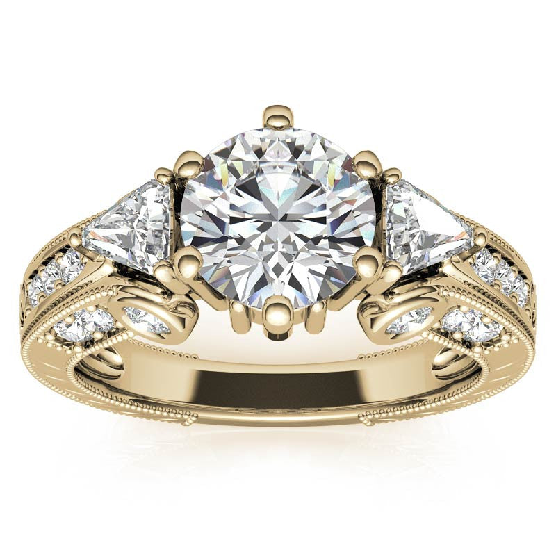 Round and Trillion Antique Moissanite Engagement Ring
