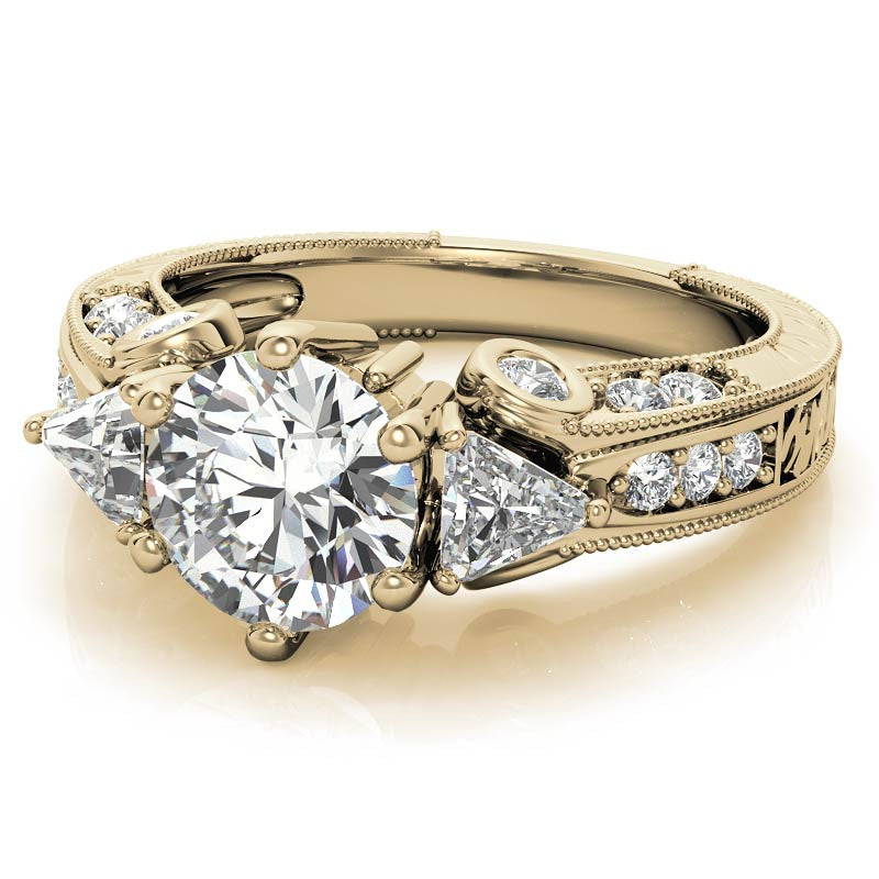 Round and Trillion Antique Moissanite Engagement Ring