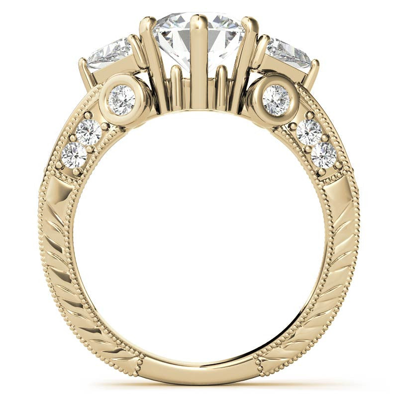 Round and Trillion Antique Moissanite Engagement Ring