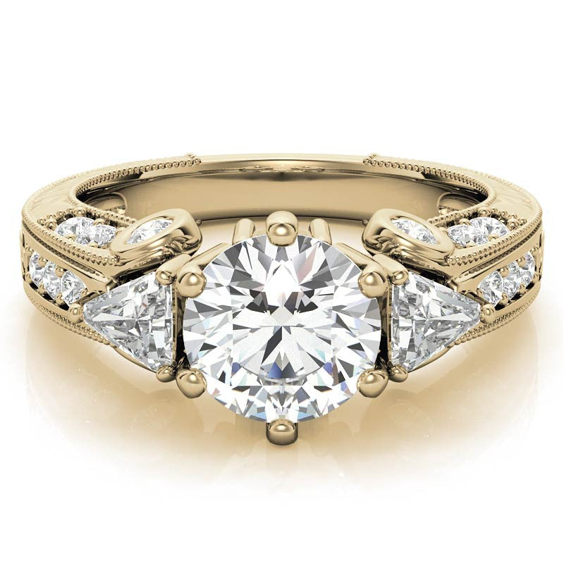 Round and Trillion Antique Moissanite Engagement Ring