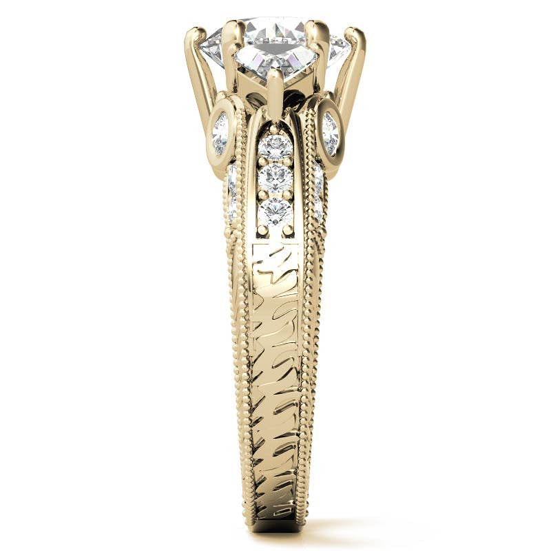 Round and Trillion Antique Moissanite Engagement Ring
