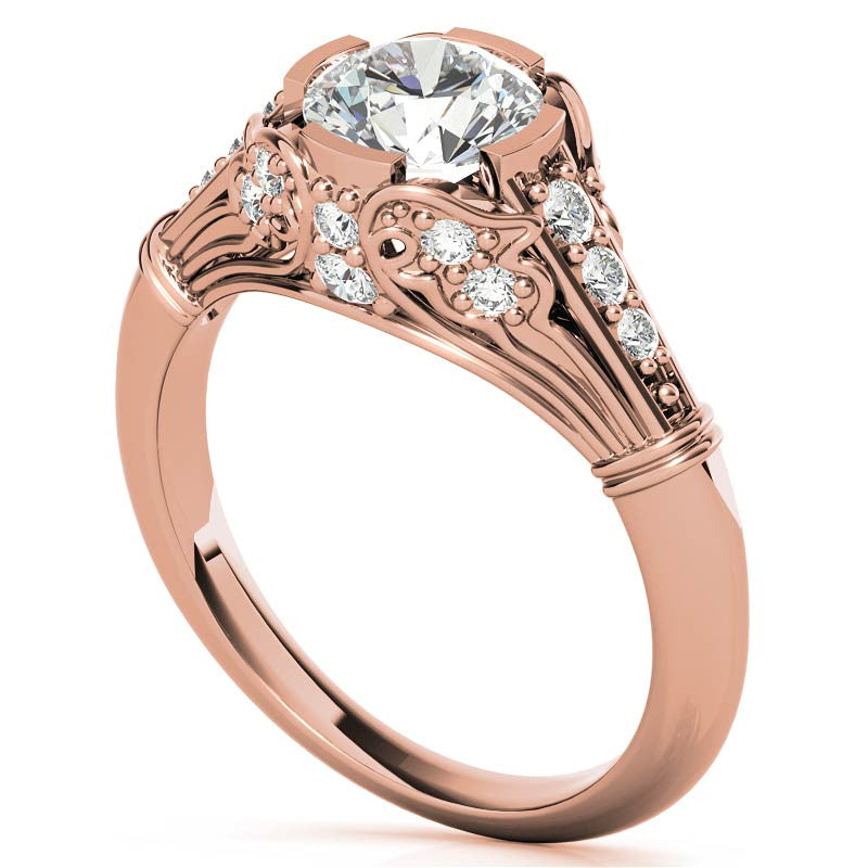 Round Antique Inspired Moissanite Engagement Ring
