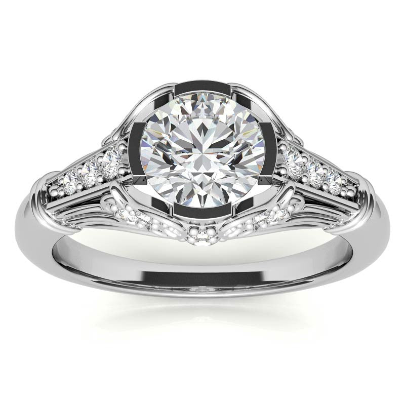Round Antique Inspired Moissanite Engagement Ring
