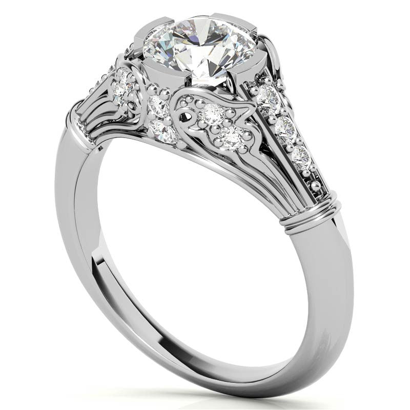 Round Antique Inspired Moissanite Engagement Ring