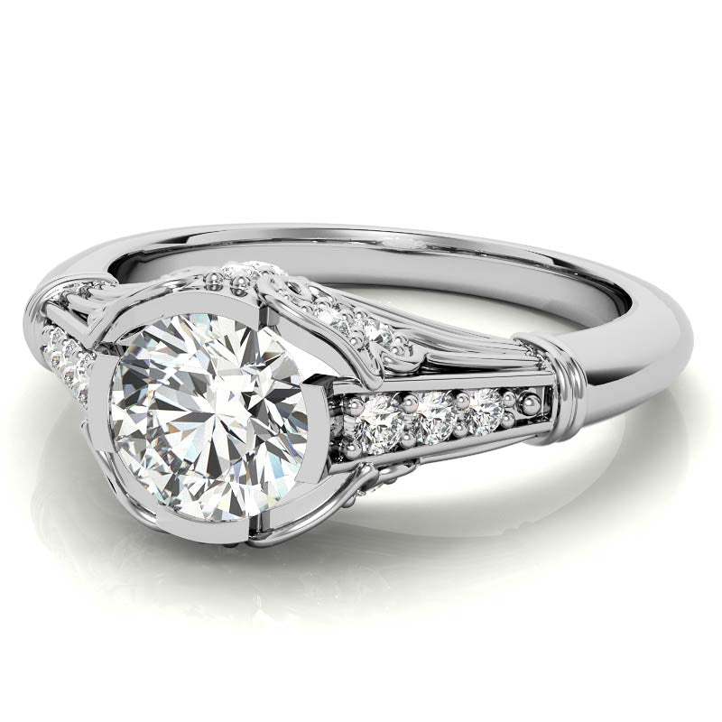 Round Antique Inspired Moissanite Engagement Ring